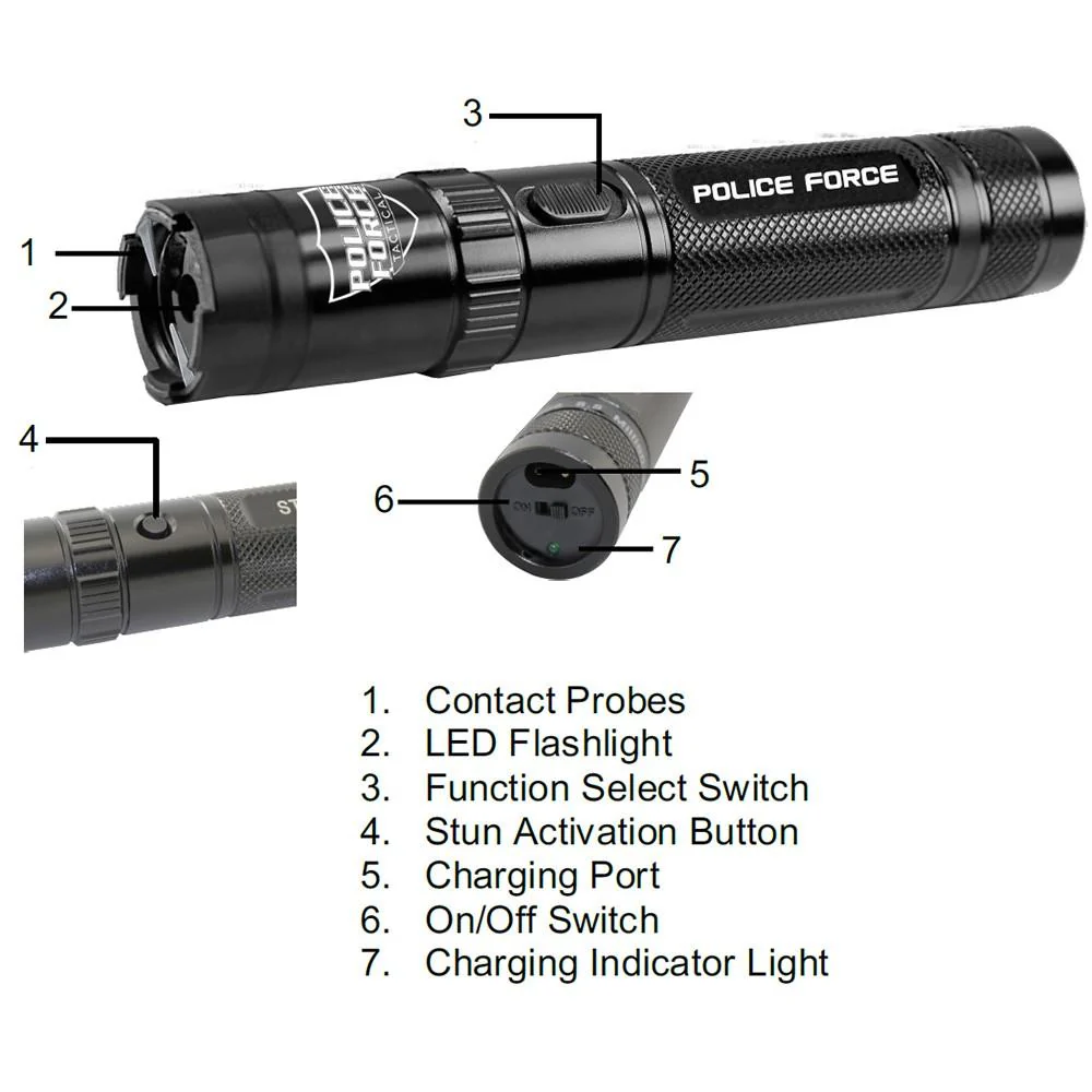 Police Force Tactical Rechargeable Stun Gun Flashlight 9.2M - Image 6